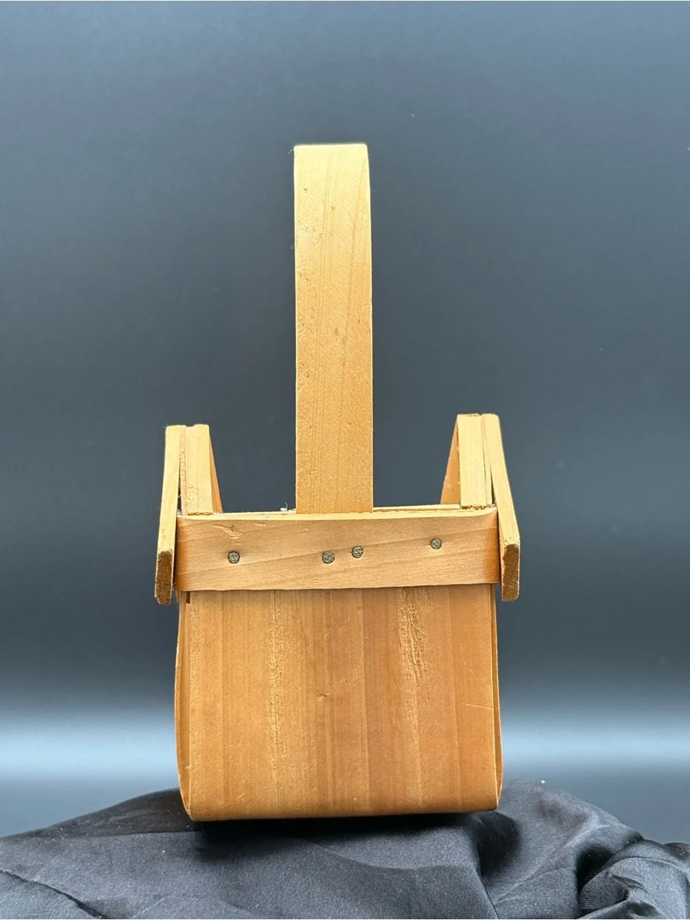 Rustic Brown Wooden House Shape Basket Tote w/ Handle 8x4x3 in Small